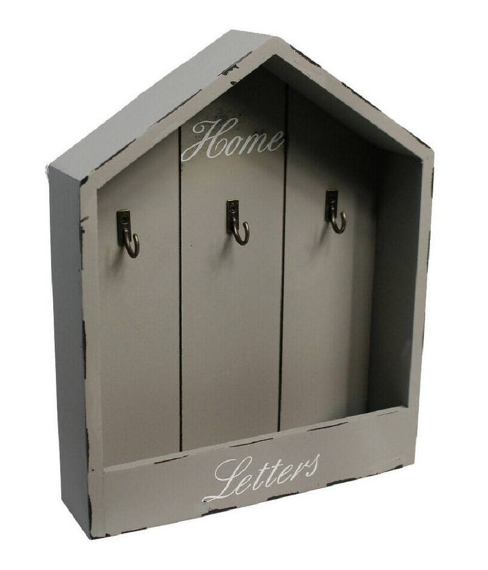 Cassetta Portachiavi Da Parete In Legno 3 Posti Shabby Con Mensola Portalettere         