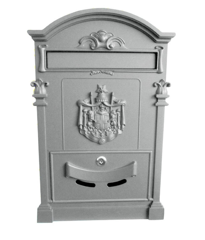 Cassetta Postale Buca Lettere In Stile Antico Classico In Alluminio Verniciato  Argento       