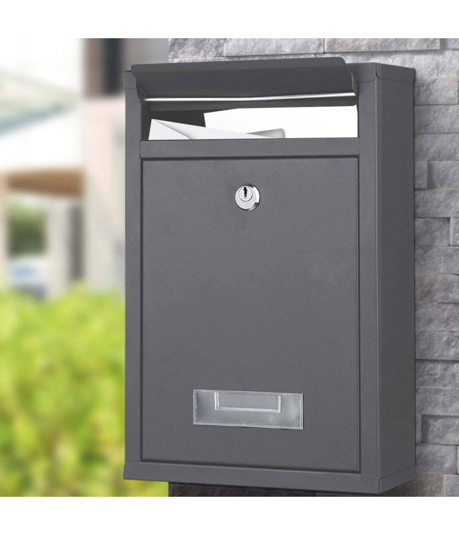 Cassetta Postale Parete Acciaio Buca Lettere Posta Esterno Con Chiave Grigio         
