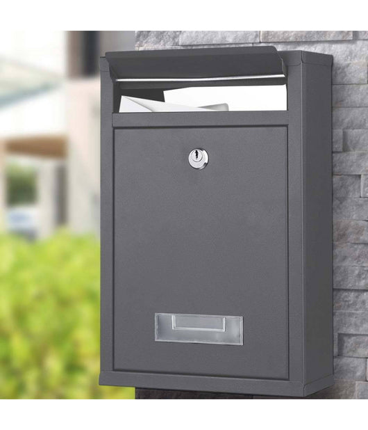 Cassetta Postale Parete Acciaio Buca Lettere Posta Esterno Con Chiave Grigio         