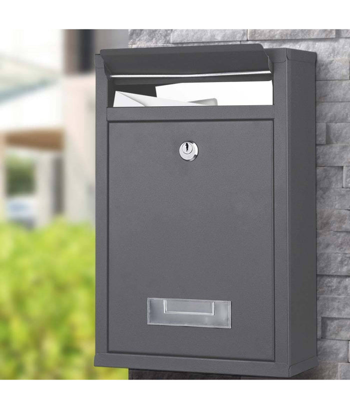 Cassetta Postale Parete Acciaio Buca Lettere Posta Esterno Con Chiave Grigio         