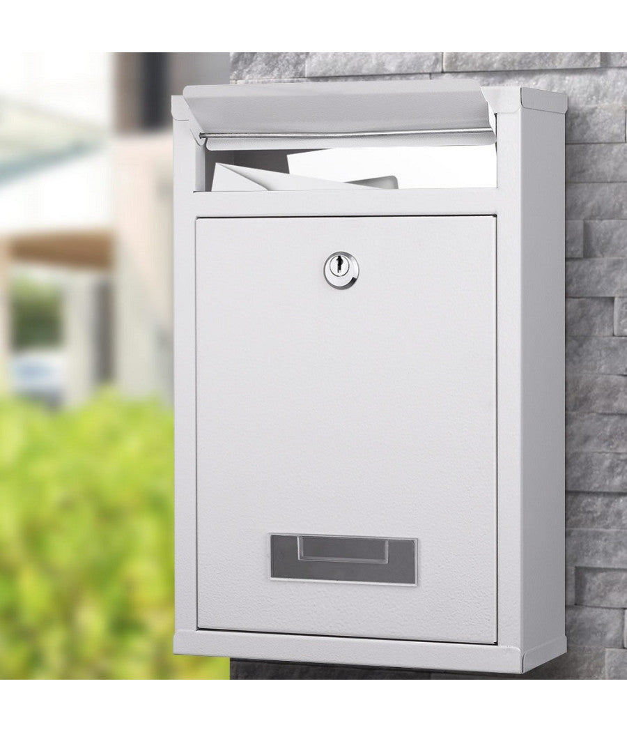 Cassetta Postale Parete In Acciaio Buca Lettere Posta Esterno Con Chiave Bianco         