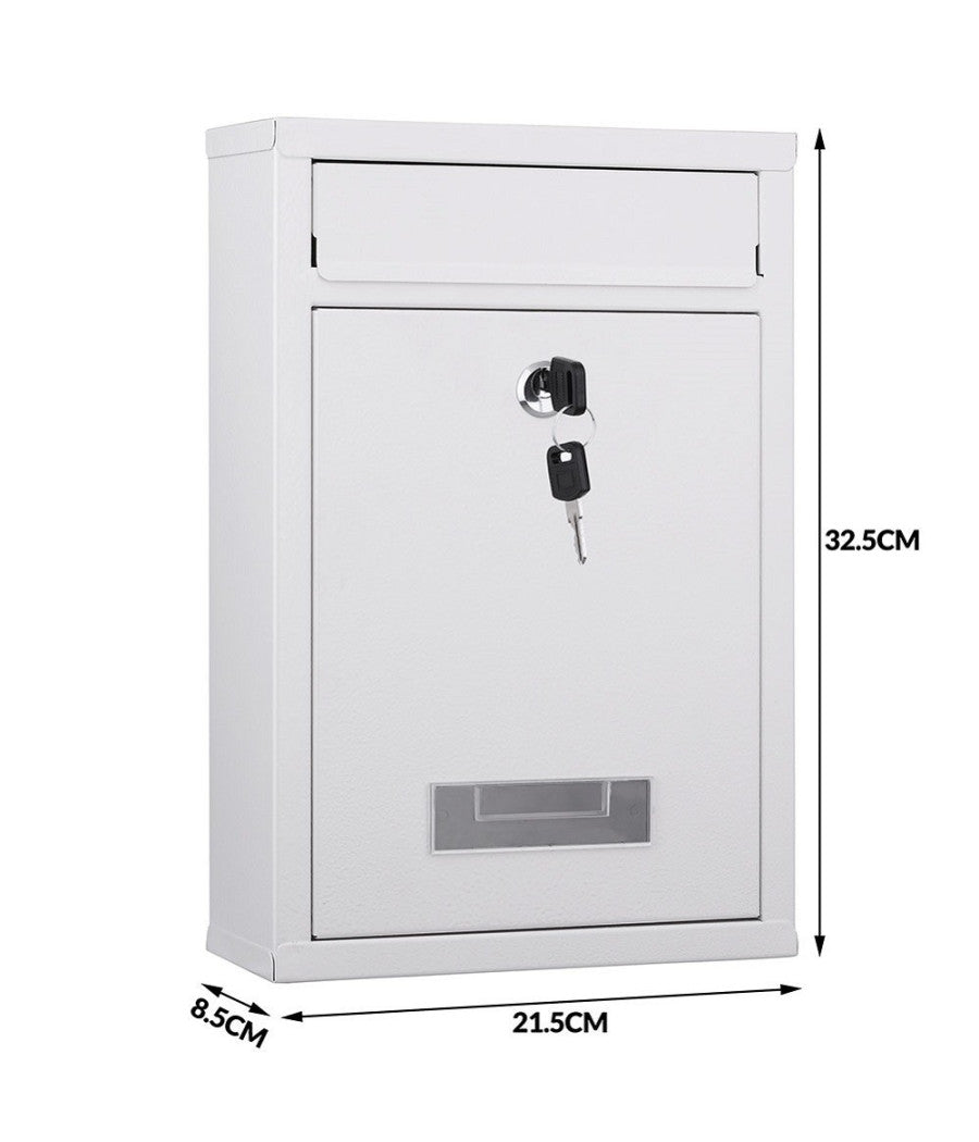 Cassetta Postale Parete In Acciaio Buca Lettere Posta Esterno Con Chiave Bianco         