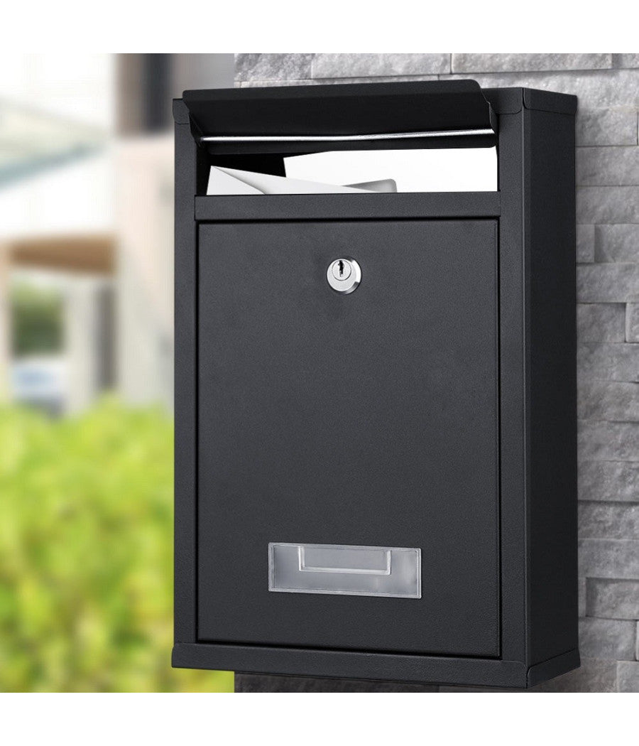Cassetta Postale Parete In Acciaio Buca Lettere Posta Esterno Con Chiave Nero         
