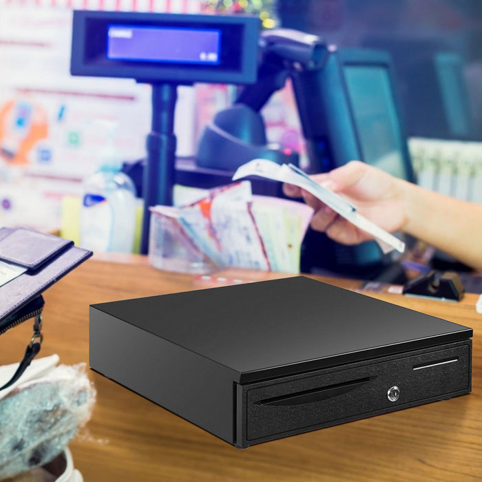 Cassetta per contanti in ferro automatica Cassetto per cassa apertura 405x420x100mm Nero-Accessori per ufficio