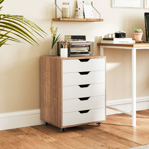 Cassettiera a 5 cassetti con ruote bloccabili, Mobile da archiviazione sotto scrivania per ufficio e casa Naturale-Cassettiere