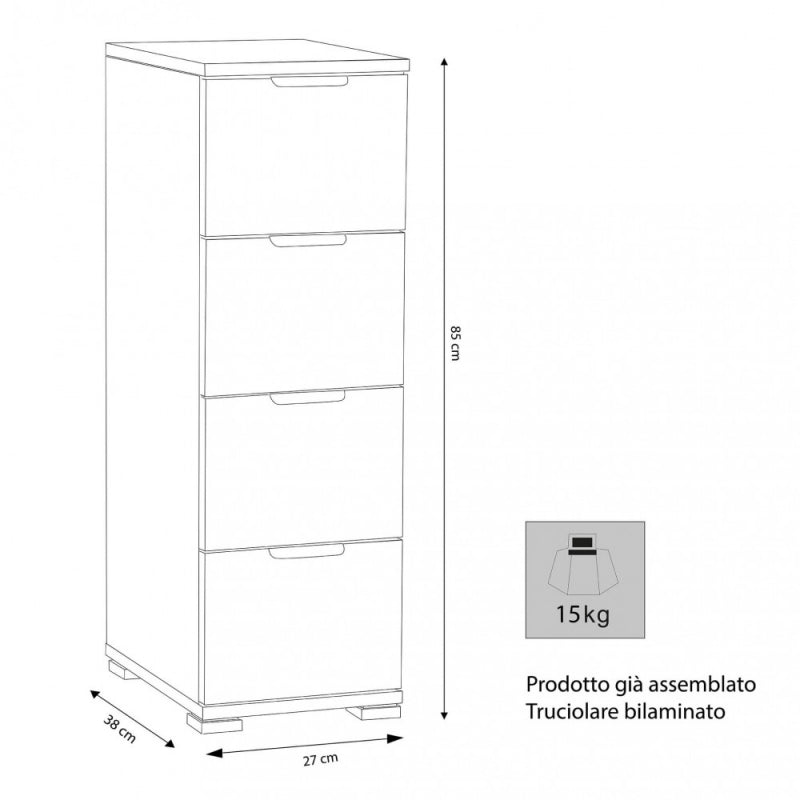 CASSETTIERA 4 CASSETTI ROVERE GRIGIO