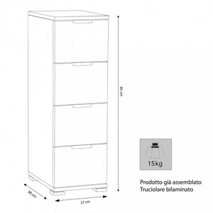 CASSETTIERA 4 CASSETTI ROVERE GRIGIO