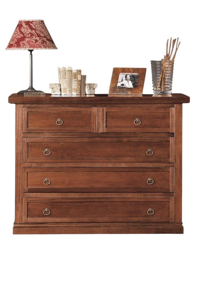 Cassettiera 5 cassetti arte povera legno tinta noce 120x50x85 - Mobili 2G