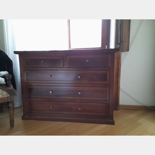 Cassettiera 5 cassetti arte povera legno tinta noce 120x50x85 - Mobili 2G