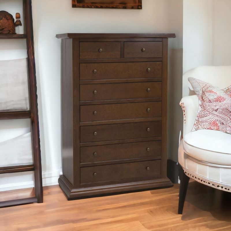 Cassettiera 8 cassetti in legno arte povera tinta noce 87x40x126 - Mobili 2G