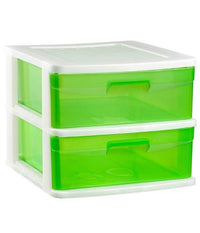 Cassettiera A 2 Cassetti Piani Per Bricolage E Uso Domestico Colore Verde Pvc         