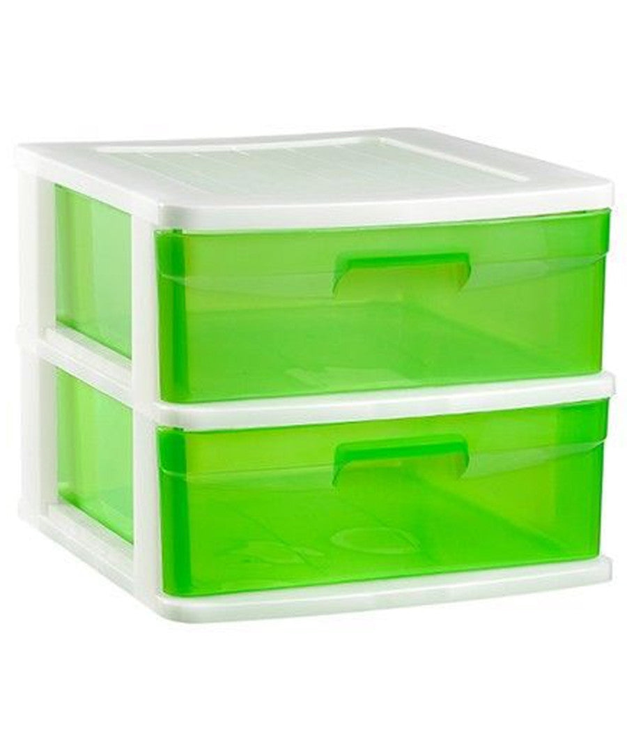 Cassettiera A 2 Cassetti Piani Per Bricolage E Uso Domestico Colore Verde Pvc         