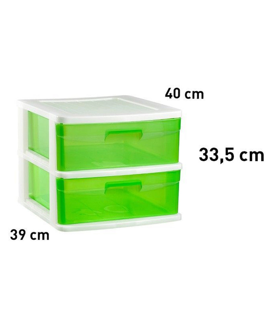 Cassettiera A 2 Cassetti Piani Per Bricolage E Uso Domestico Colore Verde Pvc         