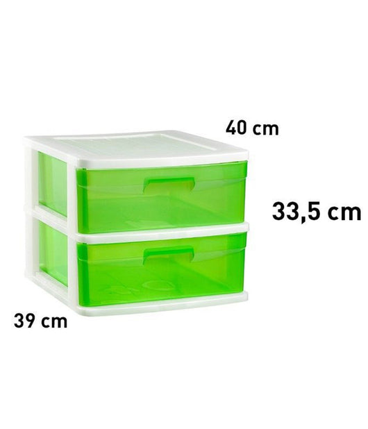 Cassettiera A 2 Cassetti Piani Per Bricolage E Uso Domestico Colore Verde Pvc         
