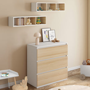 IDMarket - Cassettiera AMBRE, finitura faggio e bianco 3 cassetti, fasciatoio e 2 ripiani estraibili