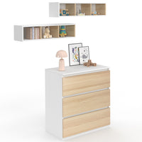 IDMarket - Cassettiera AMBRE, finitura faggio e bianco 3 cassetti, fasciatoio e 2 ripiani estraibili