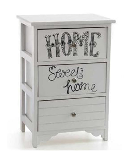 Cassettiera In Legno Bianco 3 Cassetti 40x29x58cm Decorata Con Testo Sweet Home         