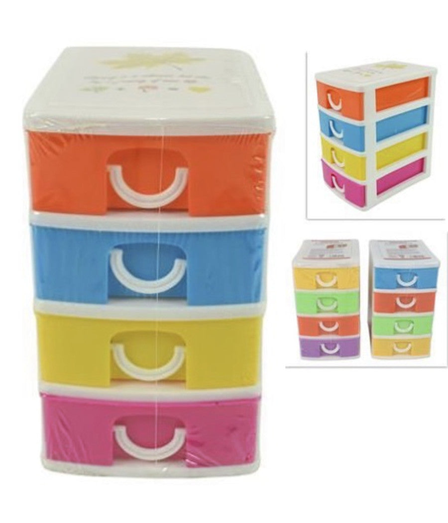Cassettiera In Plastica 4 Cassetti Contenitori 15x13x9cm Porta Oggetti Multiuso         