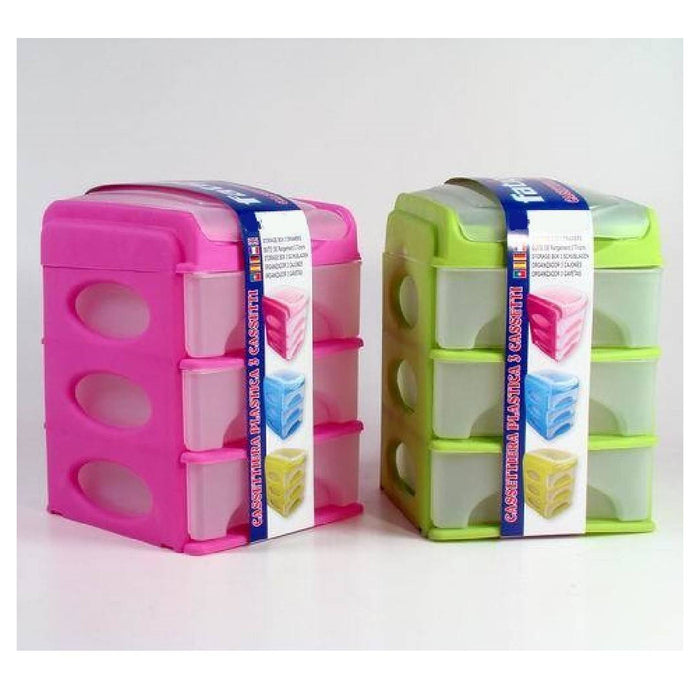 Trade Shop - Cassettiera Plastica 3 Cassetti Colorata Multiuso Plastica Minuteria Cotone -