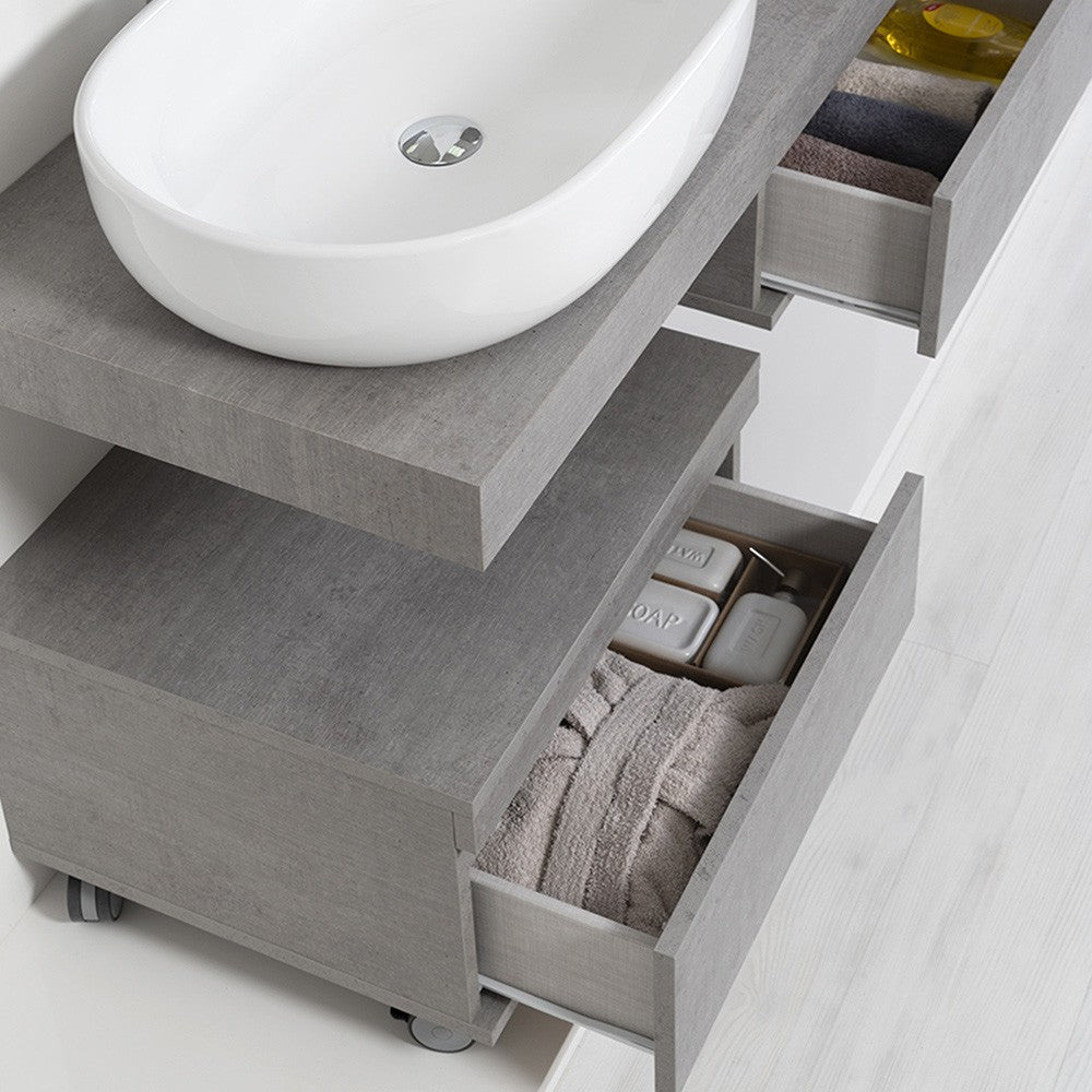 Cassettiera su ruote 58 cm colore grigio cemento