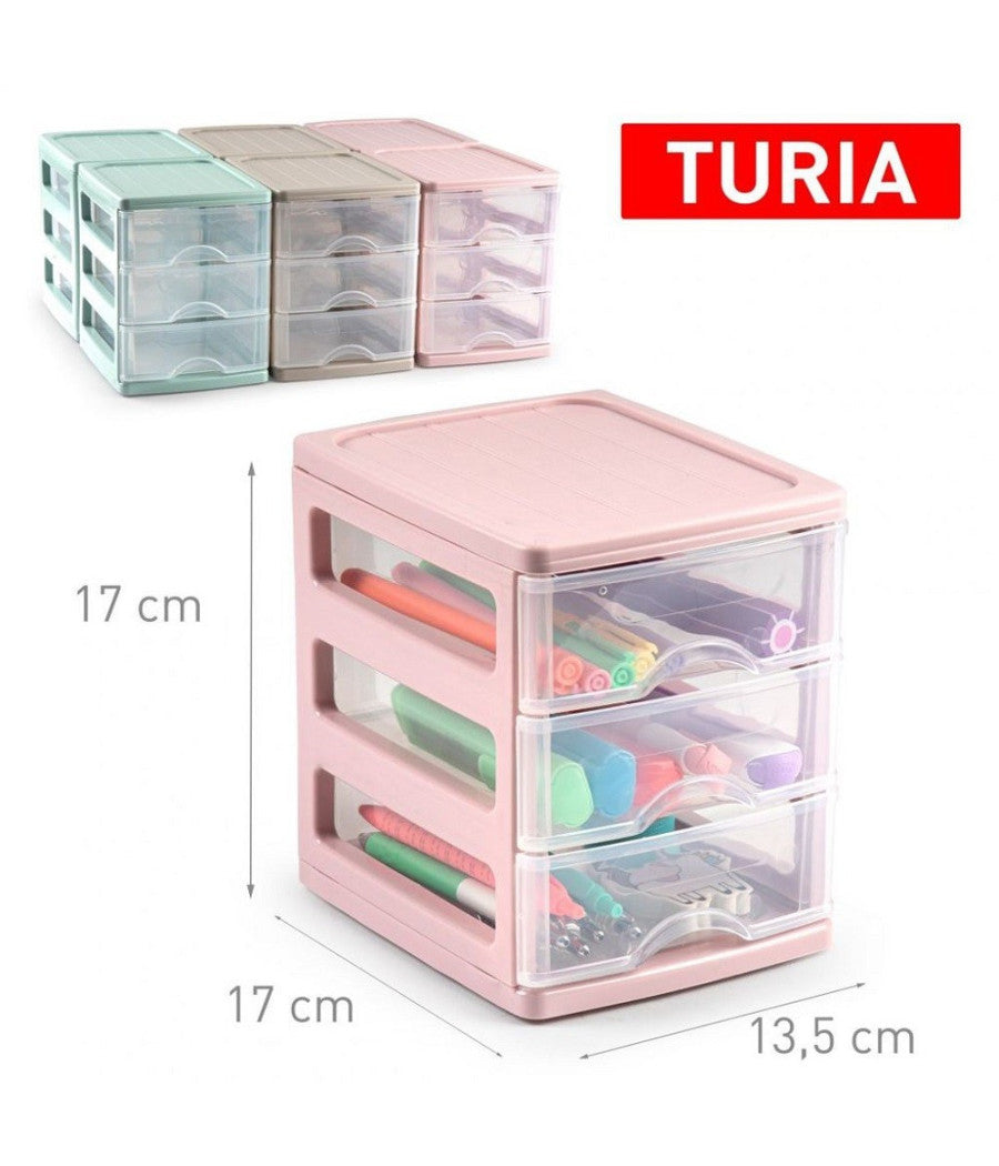 Cassettiera Turia In Plastica 3 Cassetti 13.5 X 17 X 17 Cm Vari Colori 112241a         