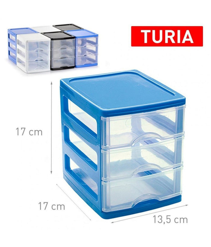 Cassettiera Turia In Plastica 3 Cassetti 13.5x17x17cm In Vari Colori 11224g9         
