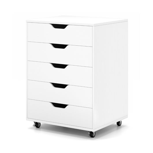 Cassettiera a 5 cassetti con ruote bloccabili, Mobile da archiviazione sotto scrivania per ufficio e casa Bianco-Cassettiere