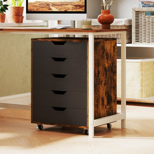 Cassettiera a 5 cassetti con ruote bloccabili, Mobile da archiviazione sotto scrivania per ufficio e casa Marrone-Cassettiere