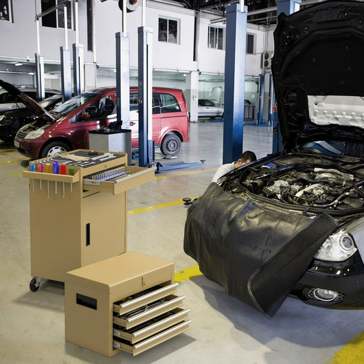 Cassettiera portautensili a 5 cassetti, Armadio portautensili con ruote bloccabili ripiano regolabile Giallo-Deposito utensili Tool