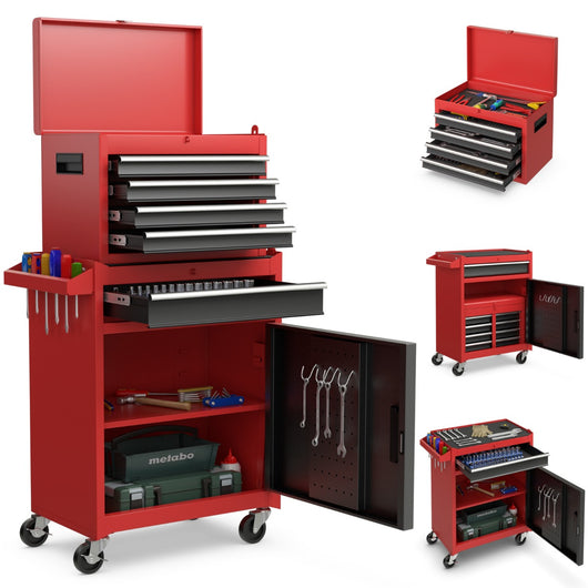 Cassettiera portautensili a 5 cassetti, Armadio portautensili con ruote bloccabili ripiano regolabile Rosso e nero-Deposito utensili Tool