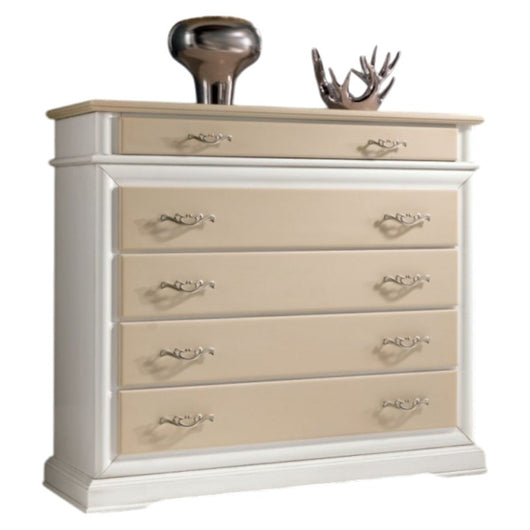 Como' 5 cassetti(senza ribalta) laccato bianco-avorio bicolore misure l.127 p.52 h.117 (3000) - Mobili 2G