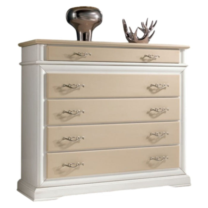 Como' 5 cassetti(senza ribalta) laccato bianco-avorio bicolore misure l.127 p.52 h.117 (3000) - Mobili 2G