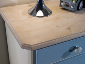 Como 5 cassetti in legno azzurro miele l.118 p.52 h.99