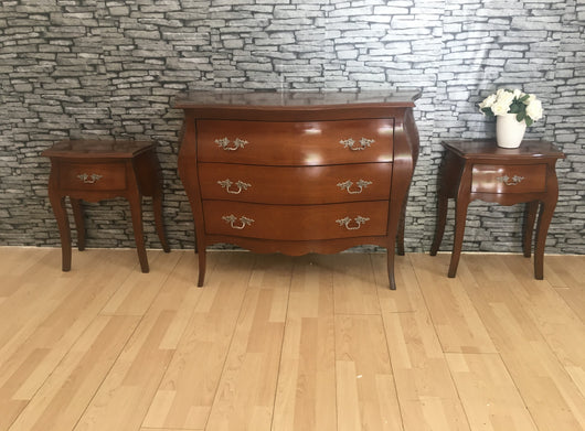 Set  1 comÃ² in legno bombato 2 comodini bombati finitura bassano