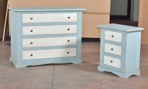 Gruppo como' e 2 comodini laccato azzurro/bianco patinato - Mobili 2G