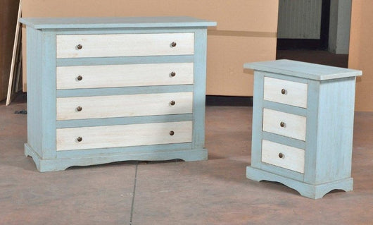 Gruppo como' e 2 comodini laccato azzurro/bianco patinato - Mobili 2G