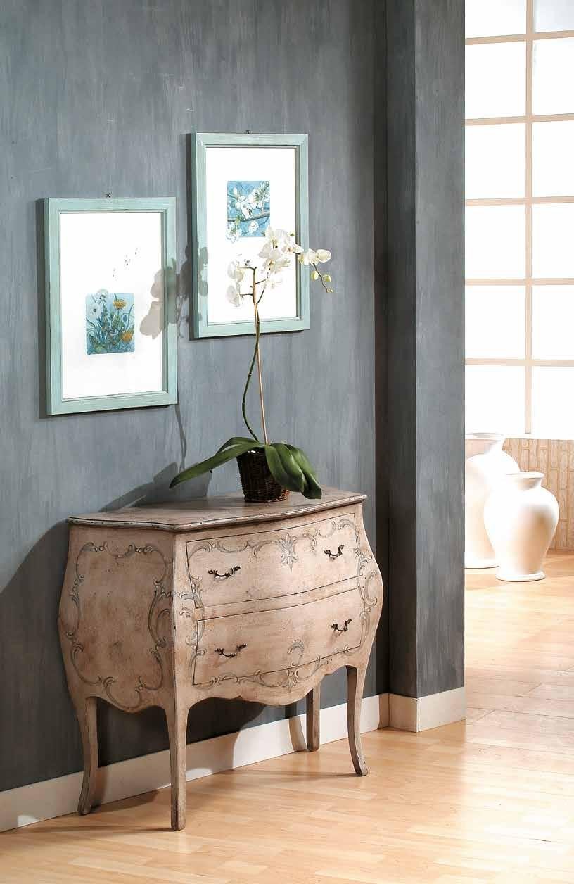 Como' bombato 2 cassetti laccato avorio invecchiato con decori misure l.94 p.42 h.80 - Mobili 2G