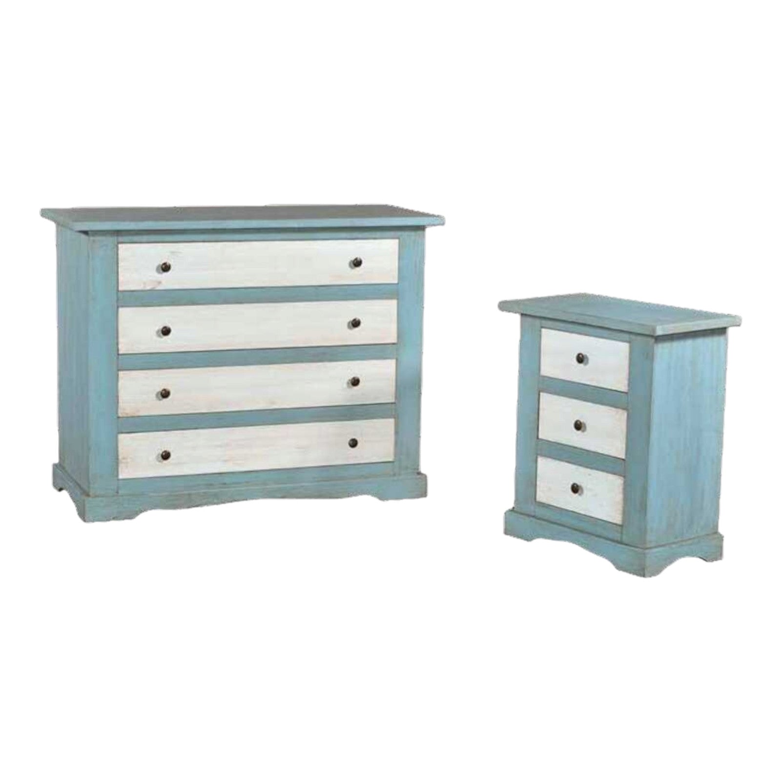 Gruppo como' e 2 comodini laccato azzurro/bianco patinato - Mobili 2G