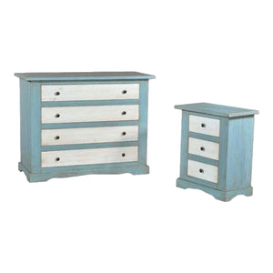 Gruppo como' e 2 comodini laccato azzurro/bianco patinato - Mobili 2G