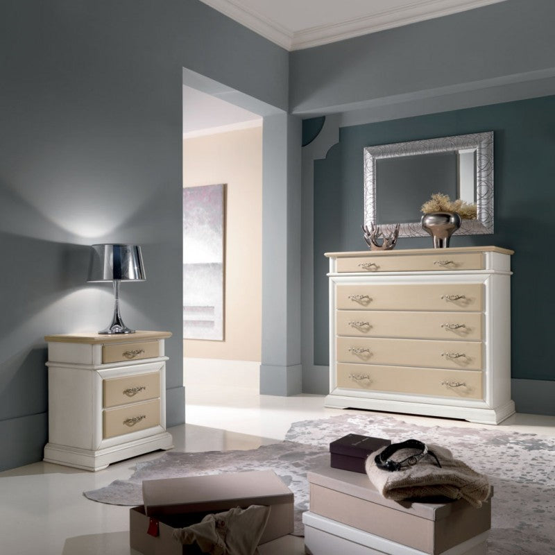 Como' 5 cassetti(senza ribalta) laccato bianco-avorio bicolore misure l.127 p.52 h.117 (3000) - Mobili 2G