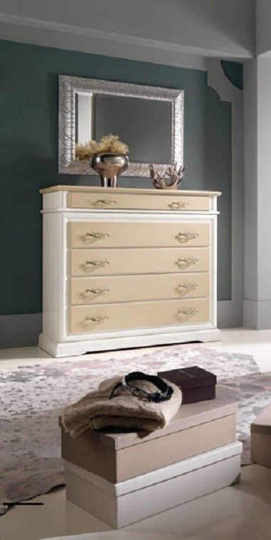 Como' 5 cassetti(senza ribalta) laccato bianco-avorio bicolore misure l.127 p.52 h.117 (3000) - Mobili 2G
