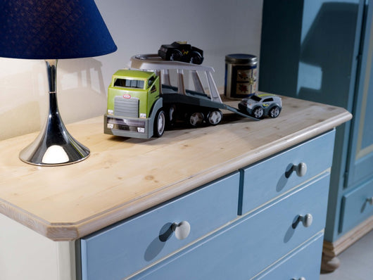 Como 5 cassetti in legno azzurro miele l.118 p.52 h.99