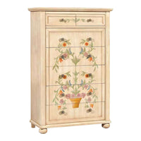 Cassettiera in legno laccato avorio pennellato con decori l.97 p.44 h.152