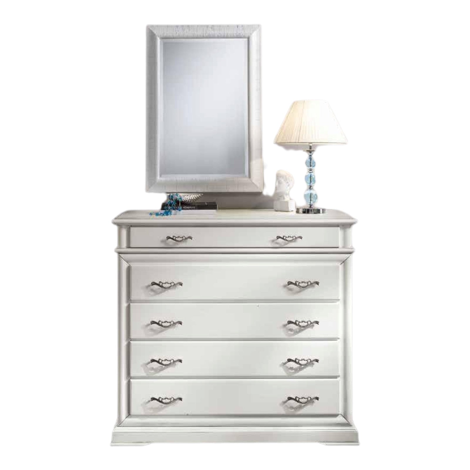 ComÒ 5 cassetti con ribalta laccato bianco opaco leggermente consumato misure l.127 p.52 h.117 (3004) - Mobili 2G