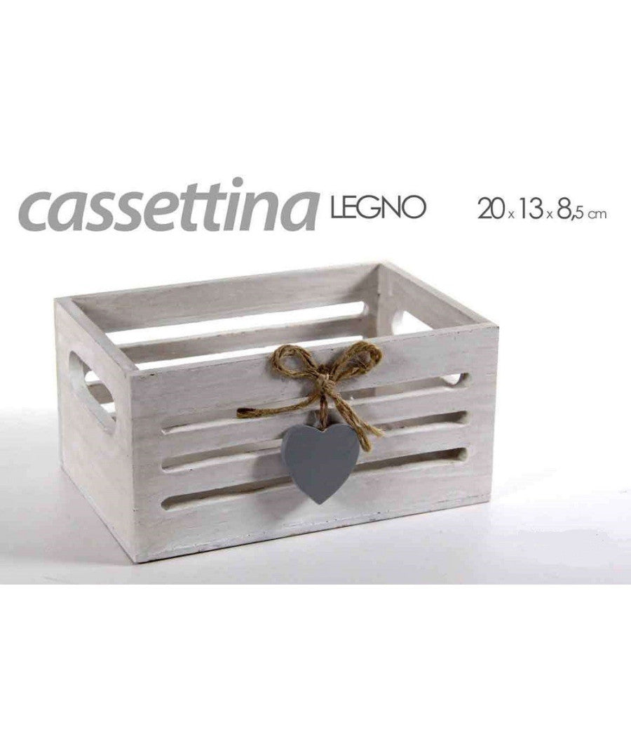 Cassettina Porta Oggetti In Legno Con Manici Decoro Cuore 20x13x8,5 Cm 738258         