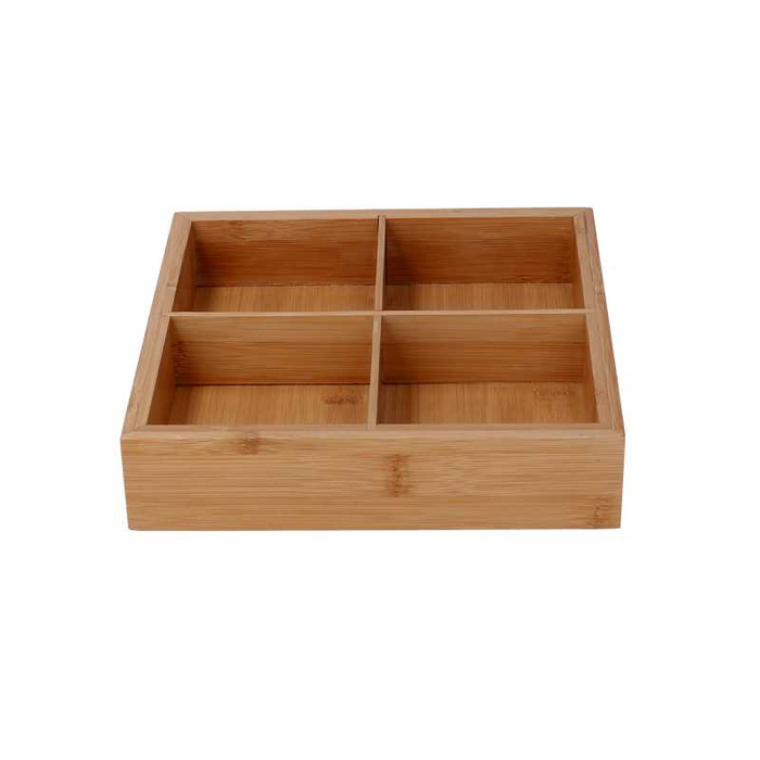 Cassetto bambù 4 scomparti naturale quadro cm 21x21h4,8