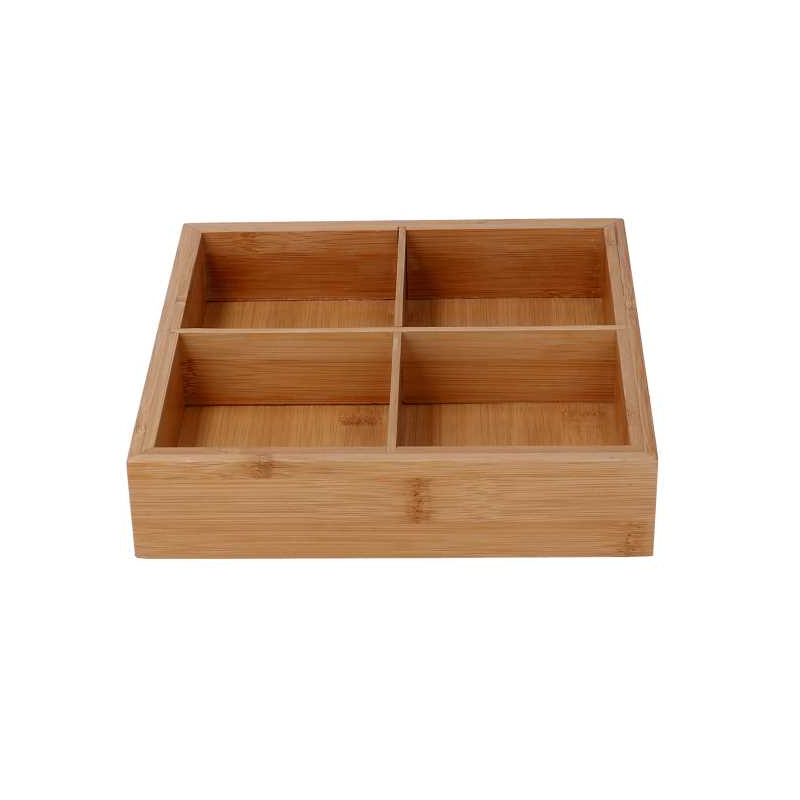 Cassetto bambù 4 scomparti naturale quadro cm 21x21h4,8