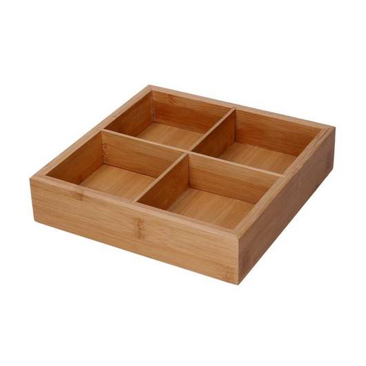 Cassetto bambù 4 scomparti naturale quadro cm 21x21h4,8