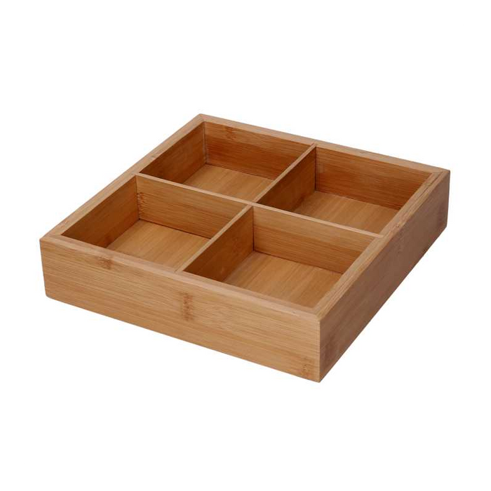 Cassetto bambù 4 scomparti naturale quadro cm 21x21h4,8